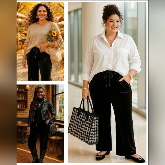 New Classic 2X Black Velvet Bootcut Drawstring Travel Career Soft Stretch Pants - Picture 1 of 9